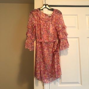 SALONI  Lori Floral Silk Sash-Tie Mini Dress